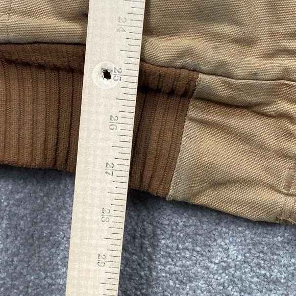 Carhartt Mens Tan Canvas Hooded Work Jacket Lined Full Zip Distressed Size M